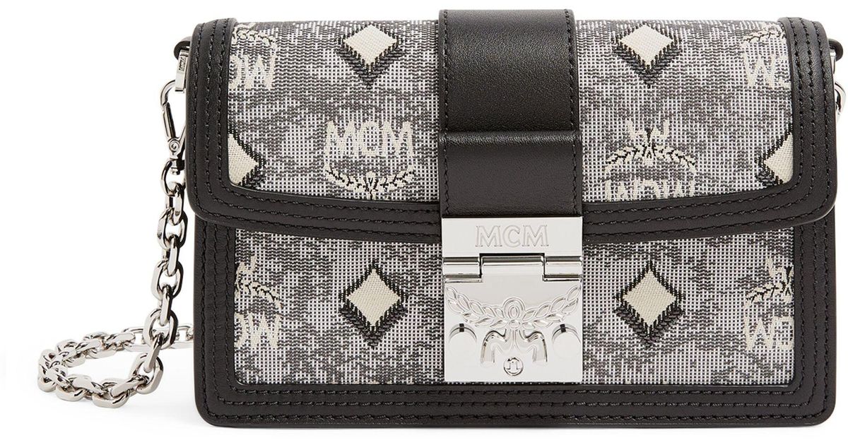 MCM Leather Mini Vintage Monagram Tracy Crossbody Bag in Grey (Gray