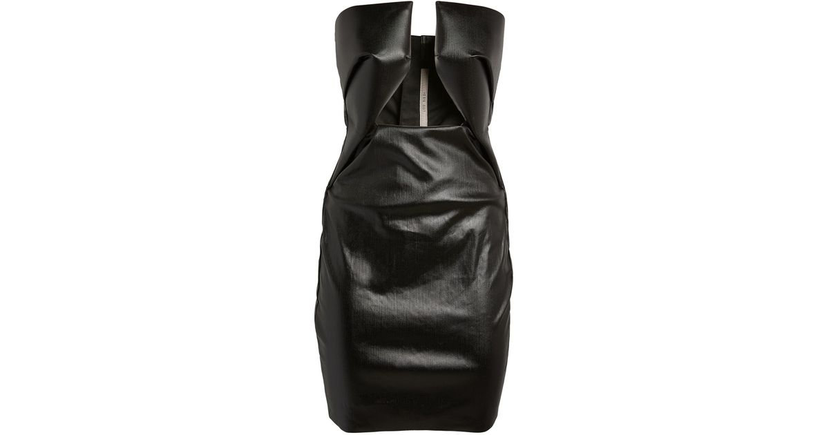 rick owens coated denim dress Draped coated-denim midi dress - black