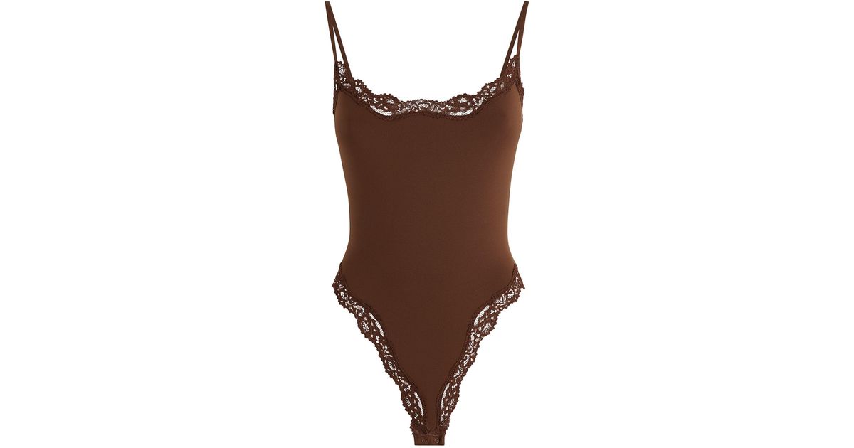 Skims Fits Everybody Lace-trim Bodysuit in Brown