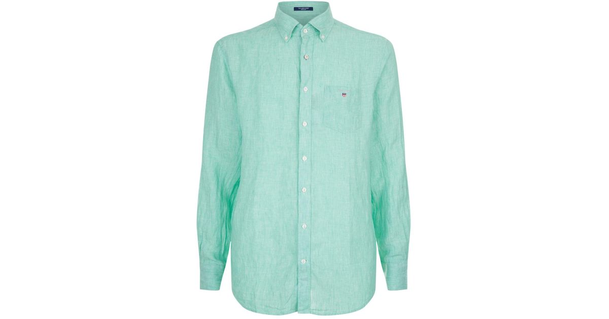 GANT Regular Fit Linen Shirt in Green for Men - Lyst