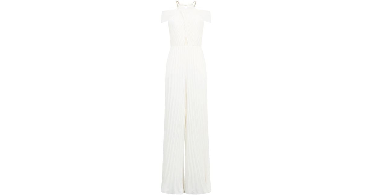 self portrait across shoulder pleated jumpsuit