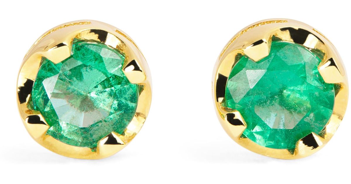 Jennifer Meyer Medium And Emerald Stud Earrings in Green | Lyst