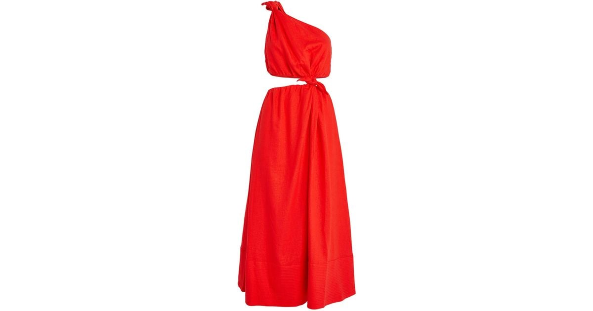FARM Rio Linen-blend Knot Midi Dress in Red | Lyst UK