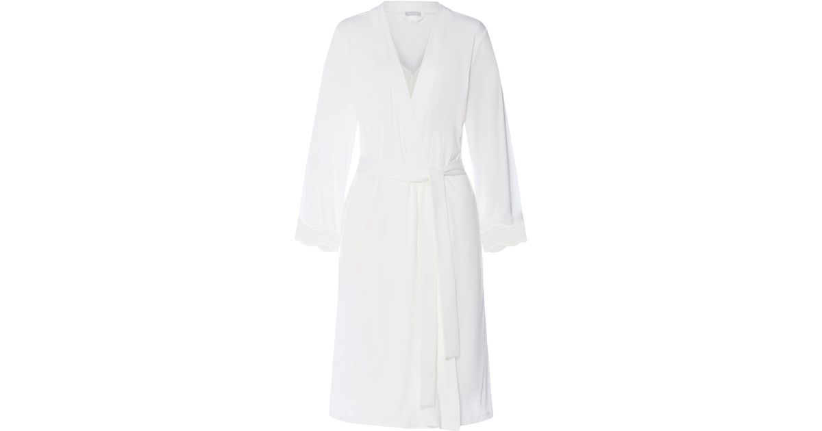 Hanro Raffael Robe Hanro Modal Lace-Trim Robe in White | Lyst