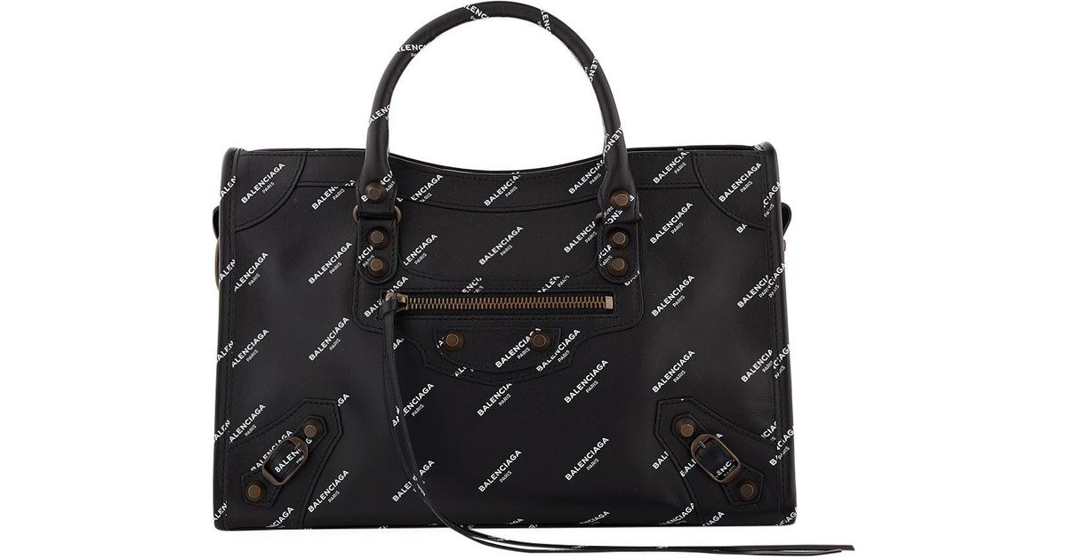 Lyst Balenciaga Small Classic City Logo Print Bag In White