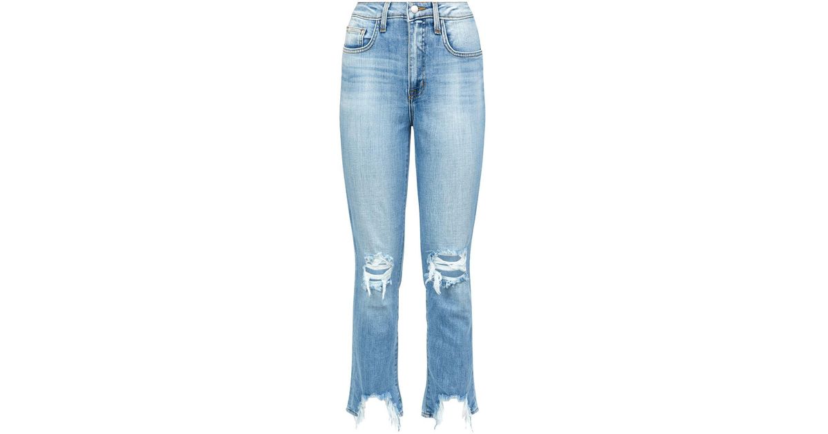 L'Agence Denim High Line Distressed Jeans in Blue - Lyst