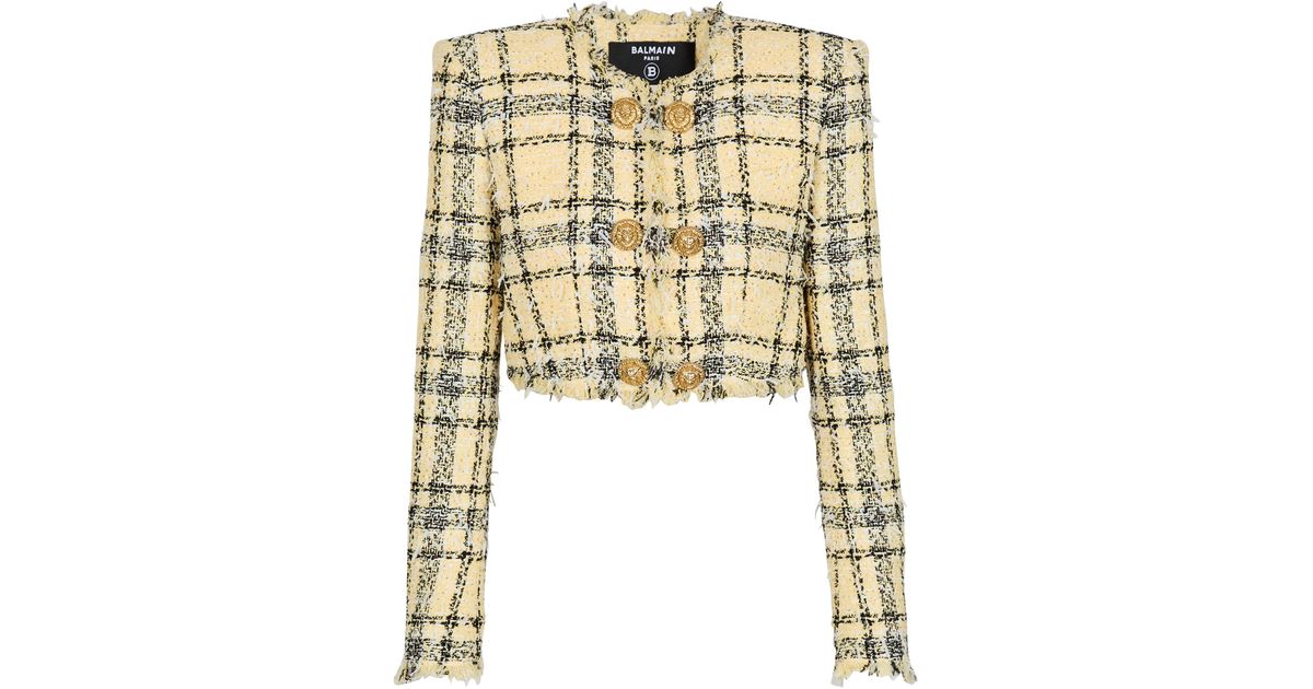 Cardigan Balmain En Tweed Jaune Et Blanc - Taille 42 FR / 10 US, Neuf Avec étiquettes