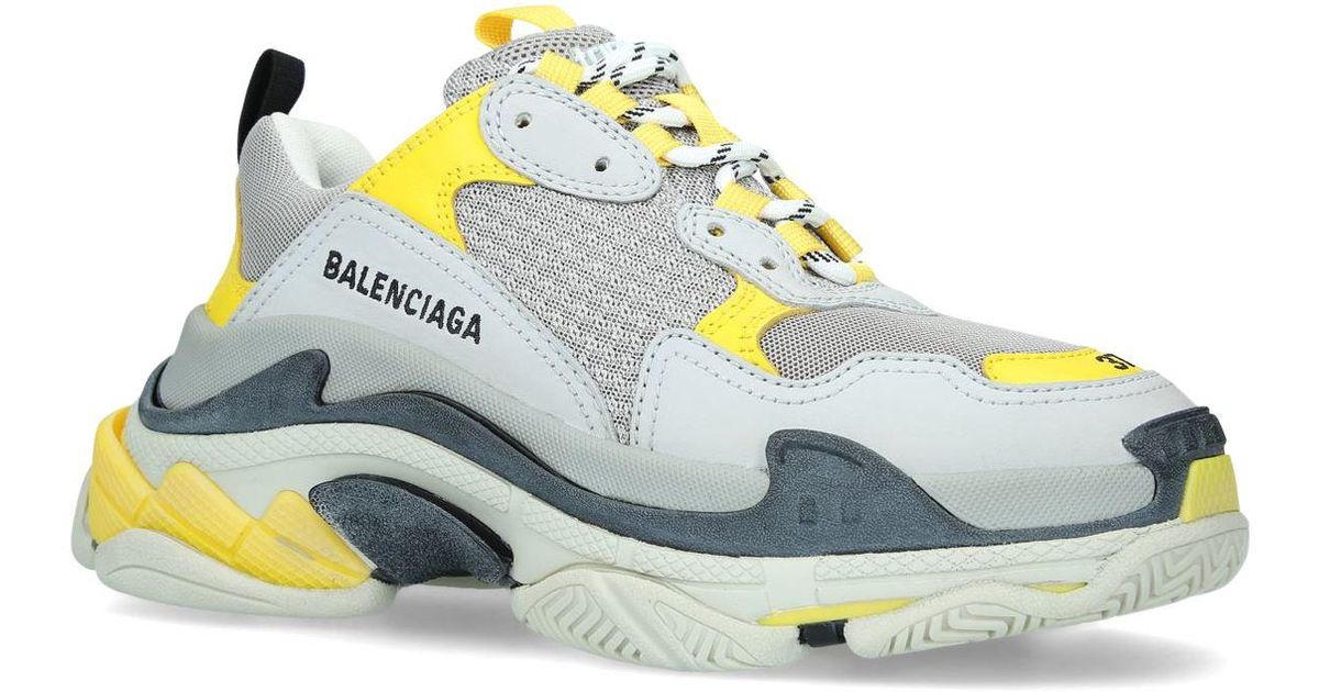 Balenciaga Suede Triple S Leather And Mesh Trainers in Gray/Yellow ...