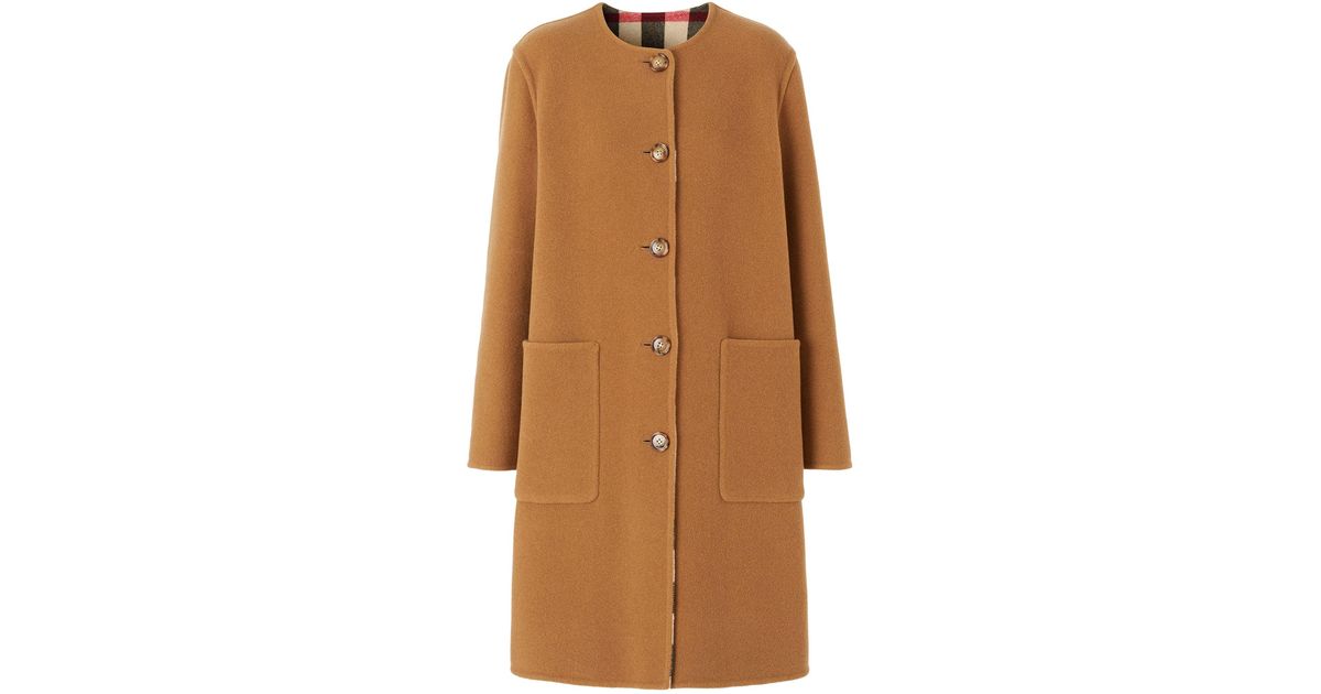 Burberry Reversible Check Technical Wool Coat in Natural | Lyst