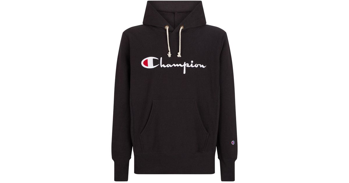  Champion  Cotton Big  Logo  Embroidery Hoodie  in Black White 