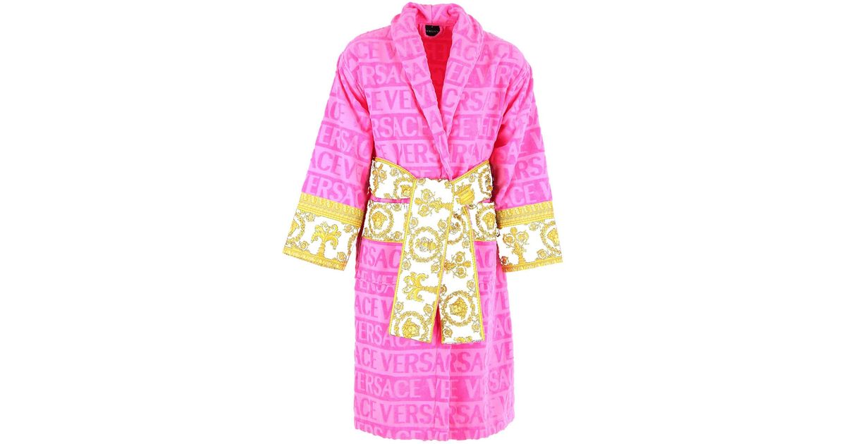 Versace Cotton Baroque Logo Robe (large) in Pink Lyst