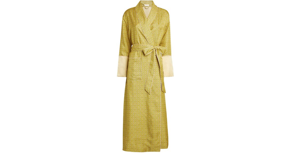 Olivia Von Halle Silk Capability Robe in Yellow | Lyst
