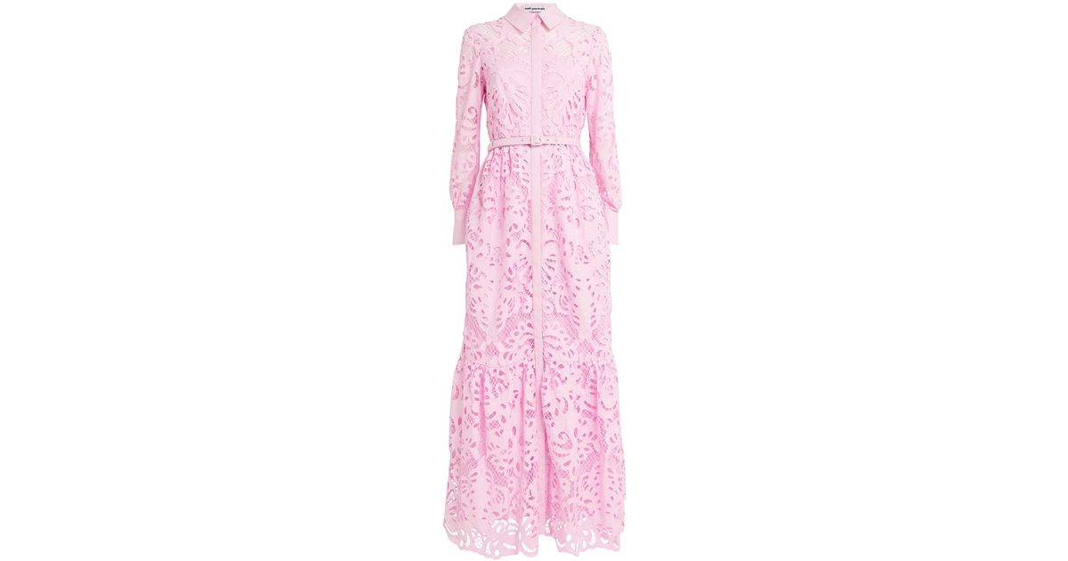 Self-Portrait Lace Belted Maxi Shirt Dress in Pink | Lyst Self-Portrait Lace Belted Maxi Shirt Dress in Pink | Lyst