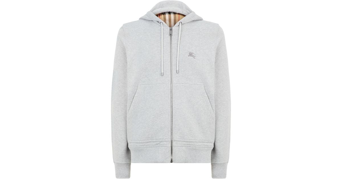 Burberry Check Detail Zip-up Hoodie in Gray for Men | Lyst