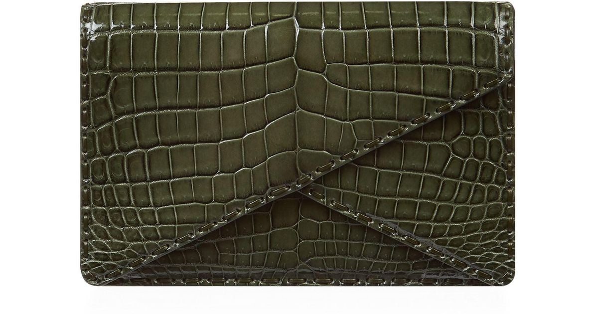 BOTTEGA VENETA Knot green Crocodile skin leather & silver Clutch