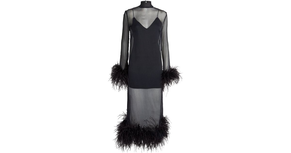 ‎Taller Marmo Ostrich Feather Gina Midi Dress in Black | Lyst UK