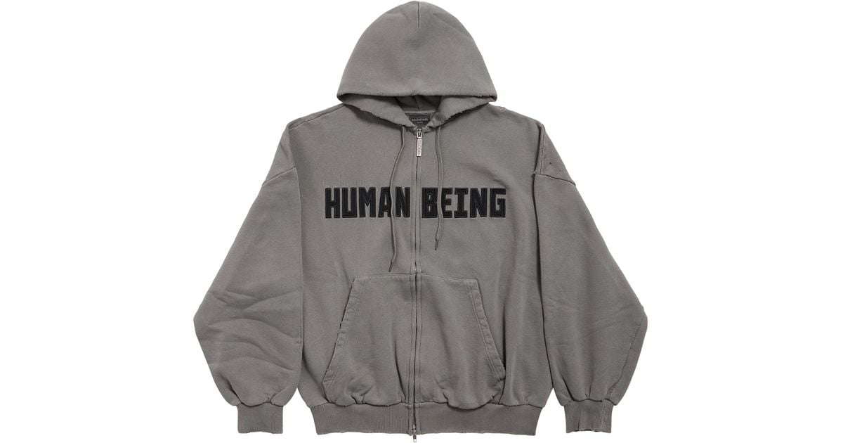 【BALENCIAGA】Human Being Round Zip-up Hoodie フーディ Balenciaga Human Being Round Zip-up Hoodie In Gray | ModeSens
