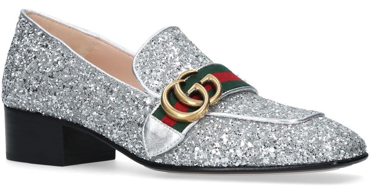 Gucci Leather Peyton Glitter Loafers 35 