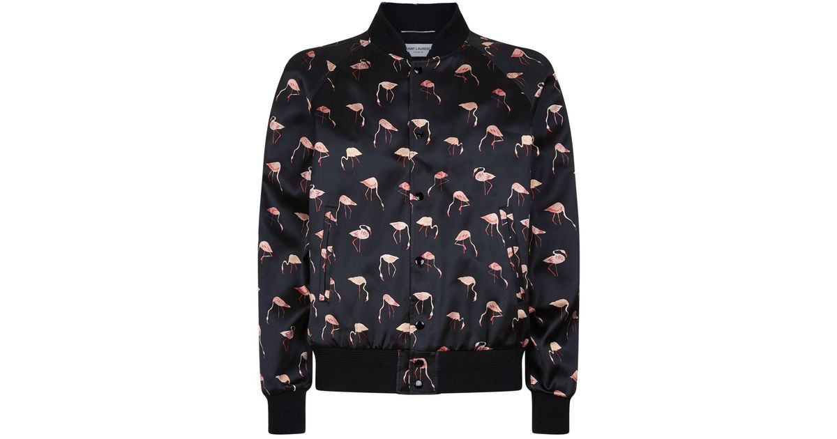 Saint Laurent Pink Flamingo Print Bomber Jacket in Black for Men | Lyst