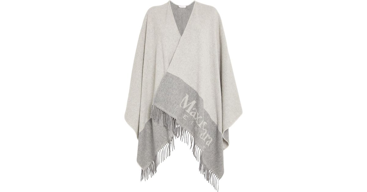 Max Mara Wool-blend Logo Cape in Gray | Lyst