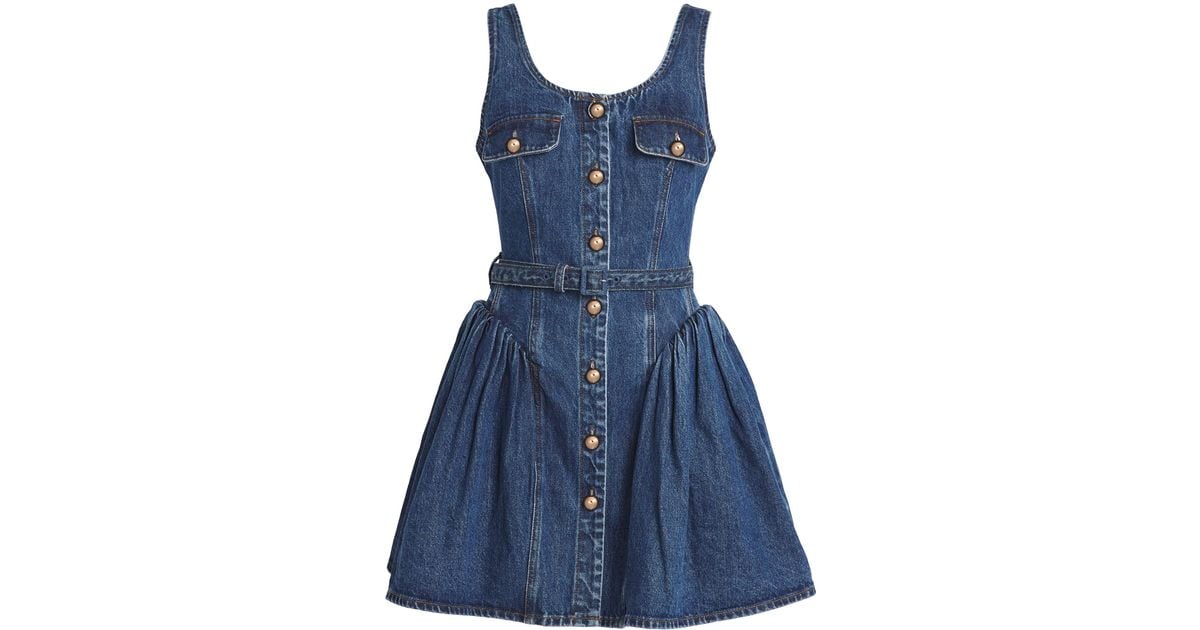 Self-Portrait Flared Denim Mini Dress in Blue | Lyst Canada