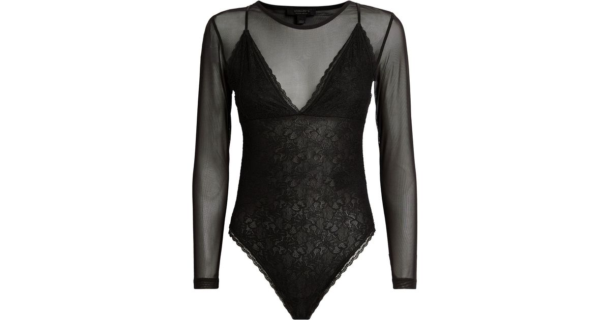 AllSaints Lace Nyla Bodysuit in Black | Lyst