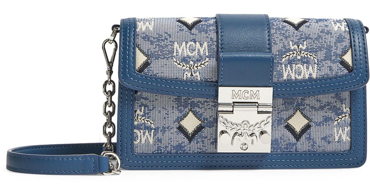 MCM Leather Mini Vintage Monogram Gretl Crossbody Bag in Blue Lyst