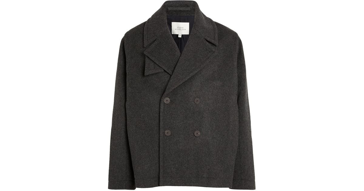 Studio Nicholson Wool-blend Pea Coat in Black for Men | Lyst Canada