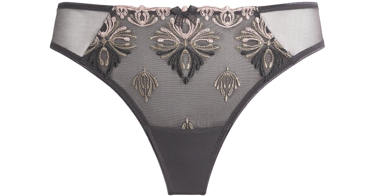 Tanga Chantelle 2069 Satiné Tulle Dentelle - Taille FR44/EU42 - Rouge Et Noir