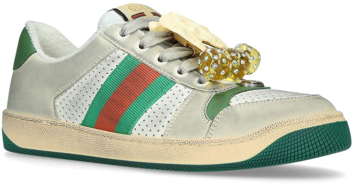 Gucci Leather Distressed Screener Sneakers in Pink White (Green) - Save ...
