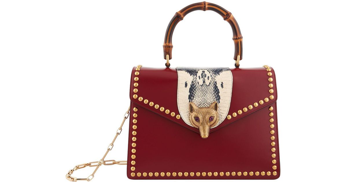 Gucci Red Large Broche Fox Top Handle Bag