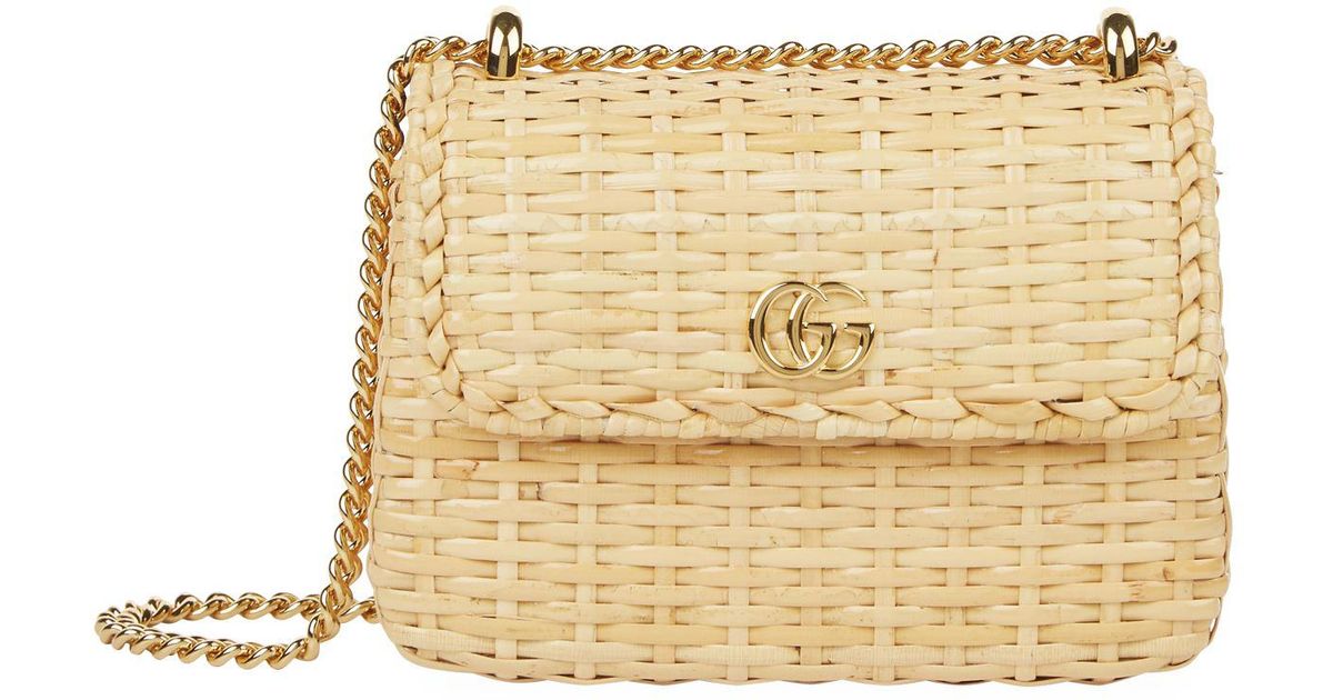 Gucci Mini Wicker Shoulder Bag in Beige 