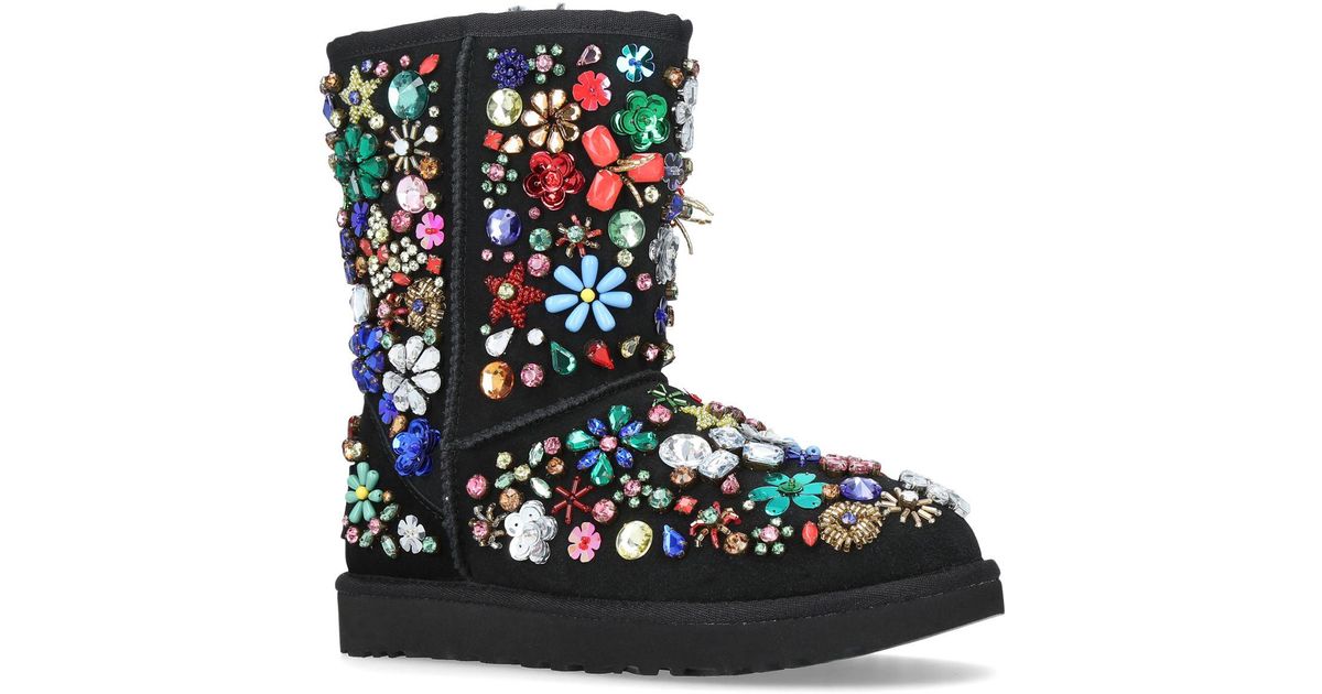 UGG Suede Classic Short Jewel Embellished Boots in Black - Lyst