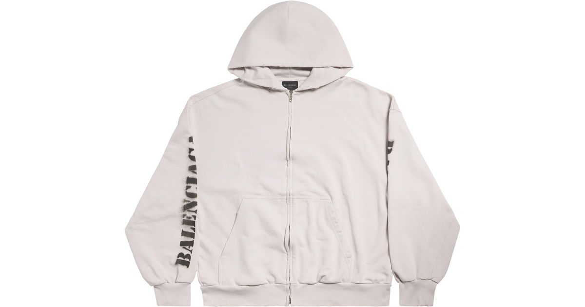 Balenciaga Stencil Logo Zip-Up Hoodie in Gray for Men | Lyst