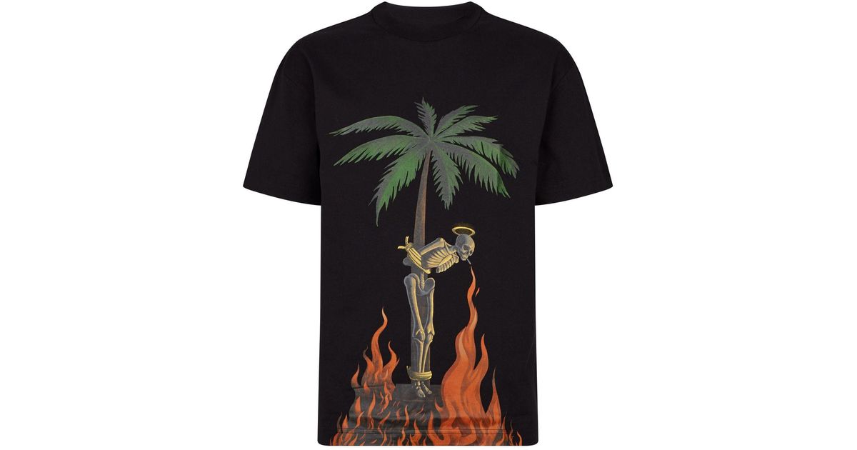 Palm Angels Burning Skeleton Tee in Black for Men | Lyst Canada
