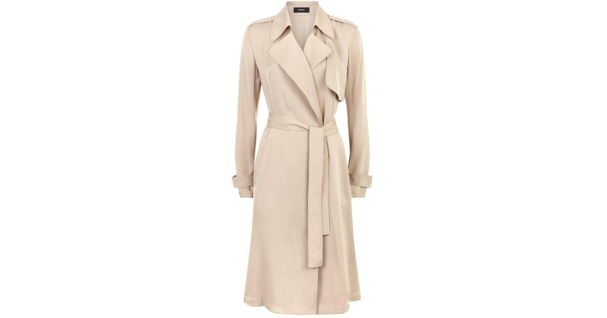 Theory Oaklane Silk Trench Coat In, Theory Oaklane Faux Fur Tie Waist Trench Coat