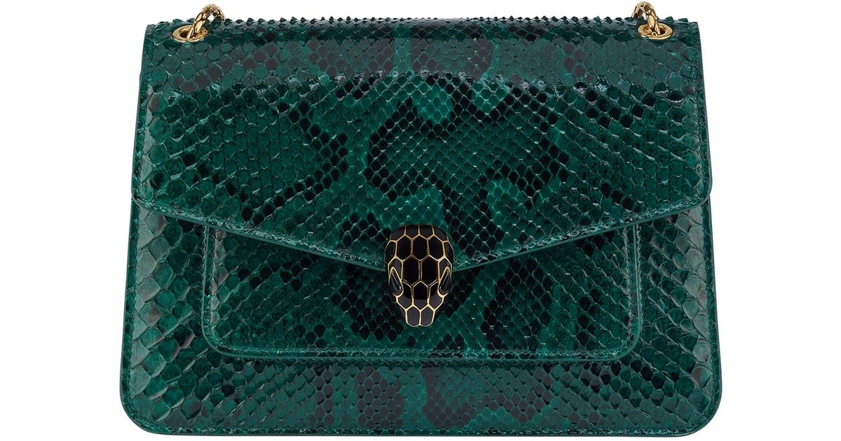 BVLGARI Python Leather Serpenti Forever Shoulder Bag in Green | Lyst