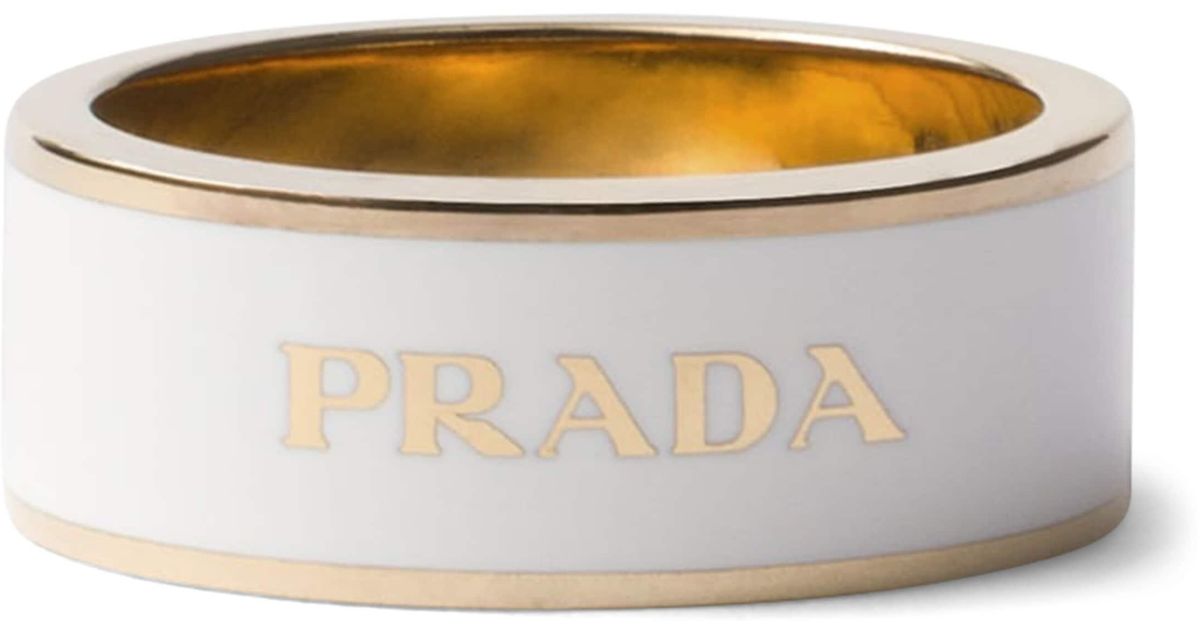 Promise Rings Prada Prada Enamelled Logo Ring in Grey | Lyst UK
