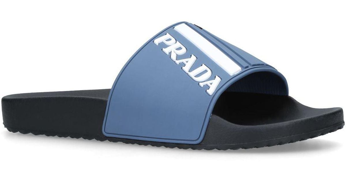 Prada Sport Logo Slides in Blue for Men 