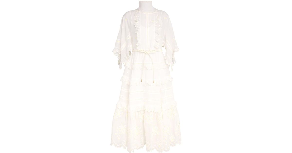 Zimmermann Embroidered Acacia Midi Dress in White | Lyst