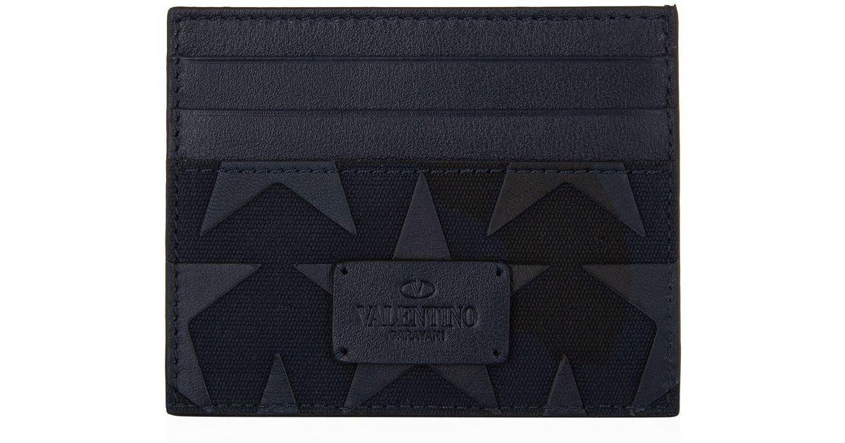 Valentino Leather Camo Star Card Holder in Blue for Men - Lyst