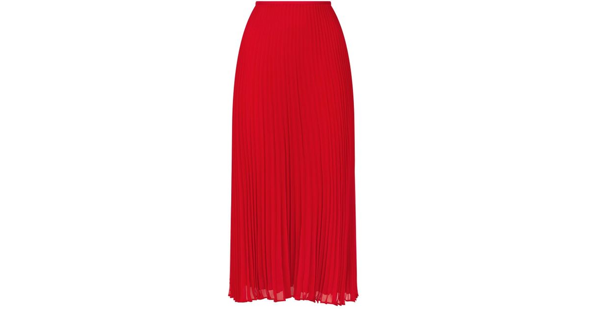 Polo Ralph Lauren Pleated Midi Skirt in Red | Lyst