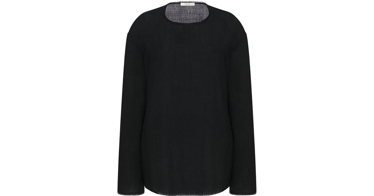 Tシャツ・カットソー [The Row] Cattaleya Top in Wool Cattaleyaウールトップス ブラック – The Row