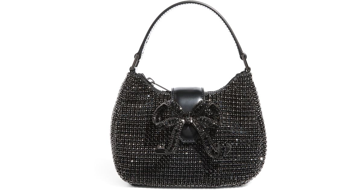 Self-Portrait Diamanté Crescent The Bow Bag in Black | Lyst