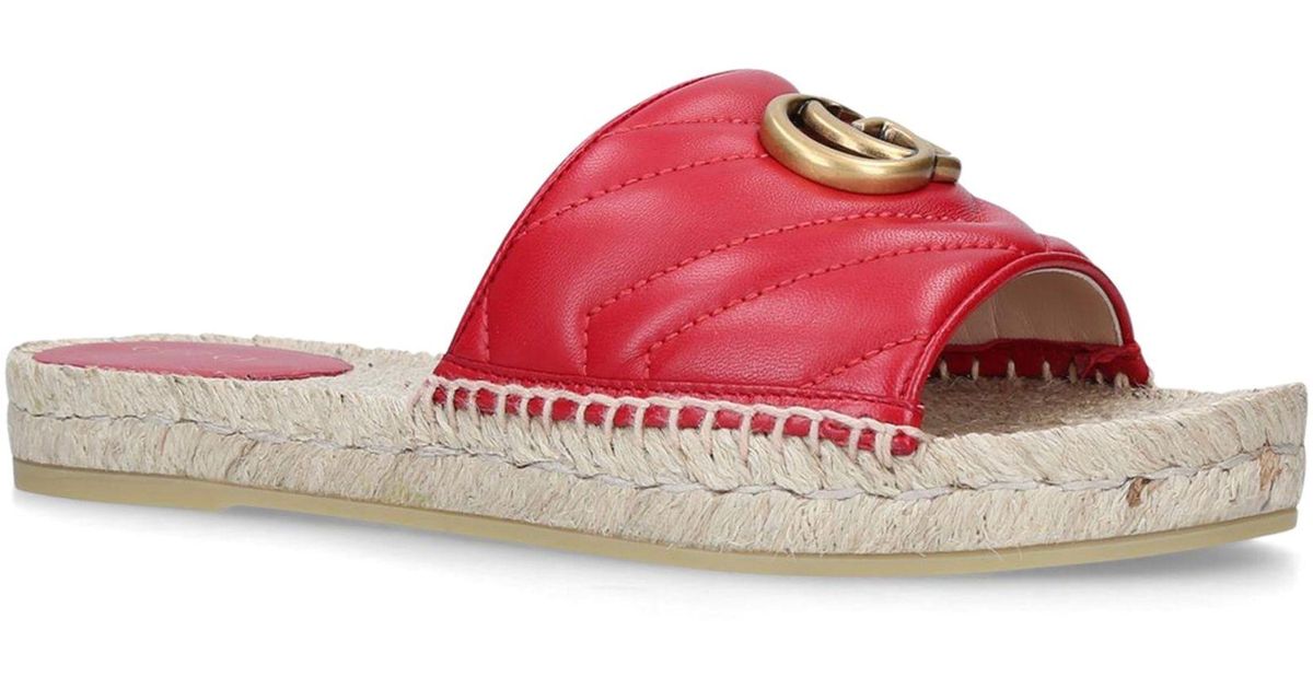 Gucci Pilar Leather Espadrille Sliders in Red Lyst UK