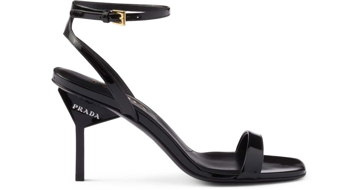 Prada Patent Leather Heeled Sandals 85 in Black | Lyst UK