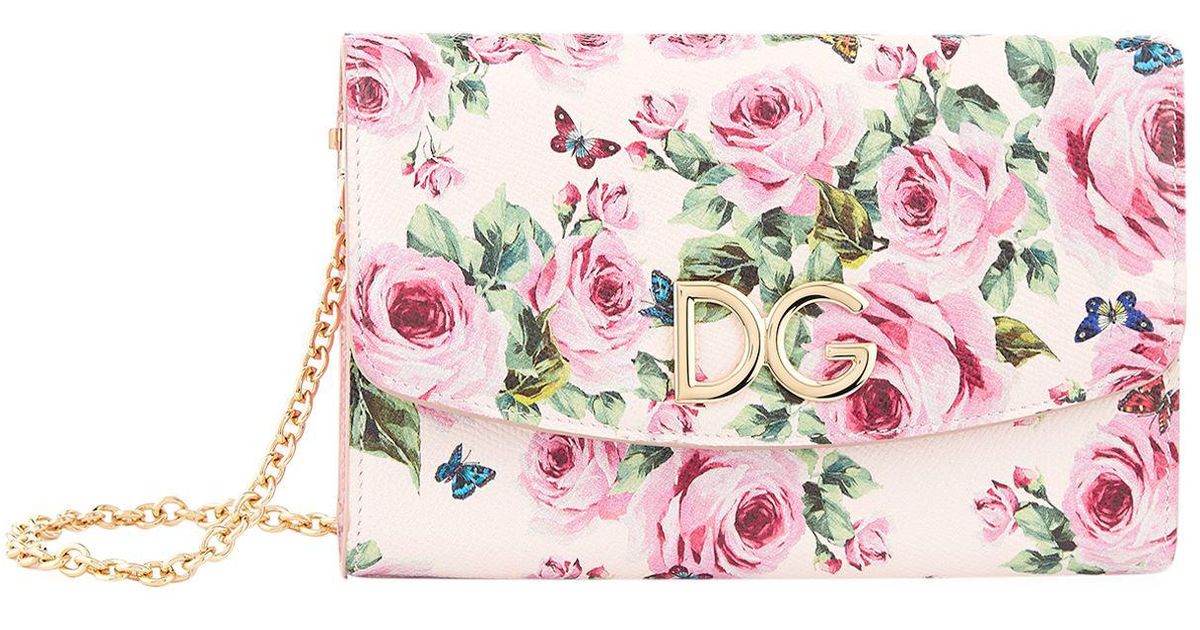 Dolce Gabbana Rose Print Leather Wallet Bag in Pink Lyst