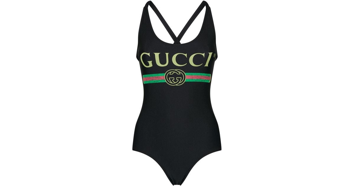 Gucci Sparkling Fake Logo Swimsuit in Black | Lyst Canada