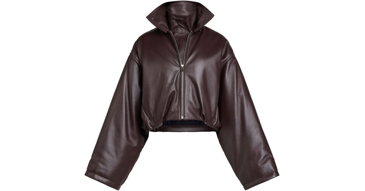 Alaïa Leather Bomber Jacket in Brown | Lyst