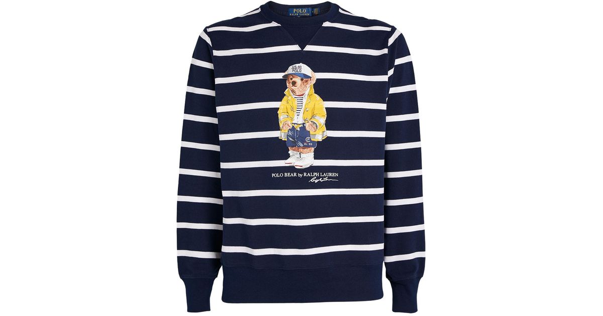 Mens Clothing Activewear Polo Ralph Lauren Polo Bear Striped Fleece Sweatshirt in Blue for Men gym and workout clothes Sweatshirts 